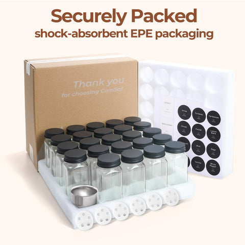 ComSaf square spice bottles blend style with practicality for a neat spice collection