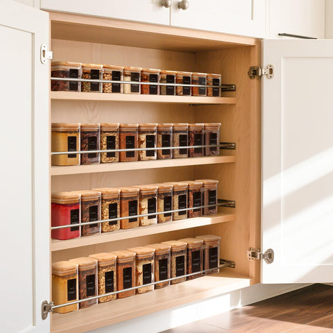 ComSaf 16-pack jars maximize cabinet space with stackable design.