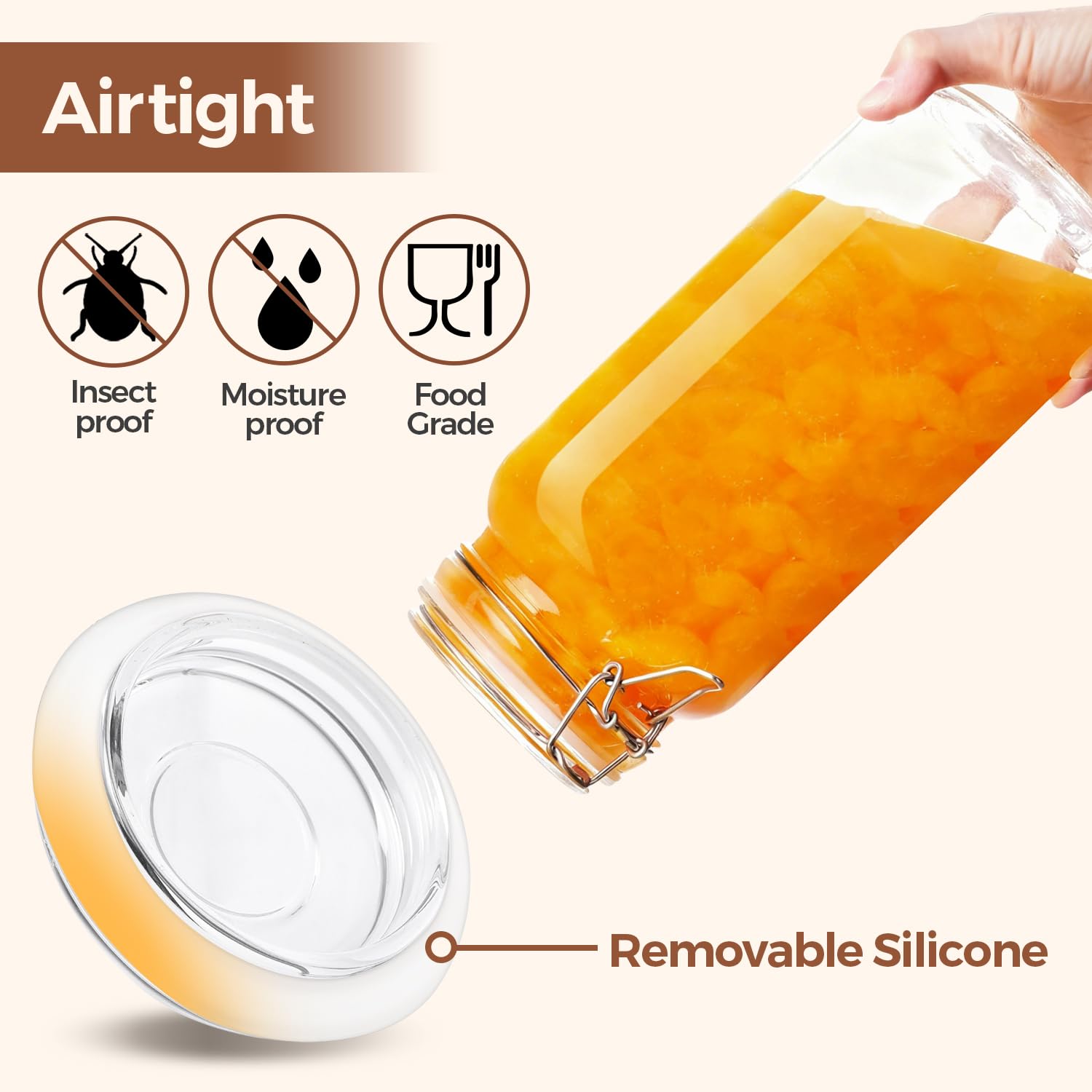 ComSaf locking clamp with silicone seal ensures long-lasting freshness of dry goods.