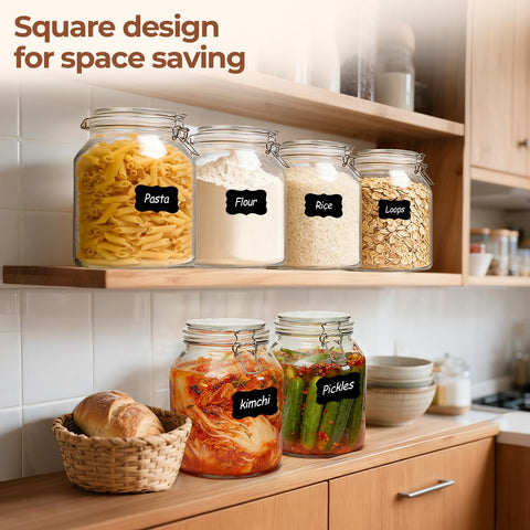 ComSaf jars include labels and spoons for organized pantry storage.