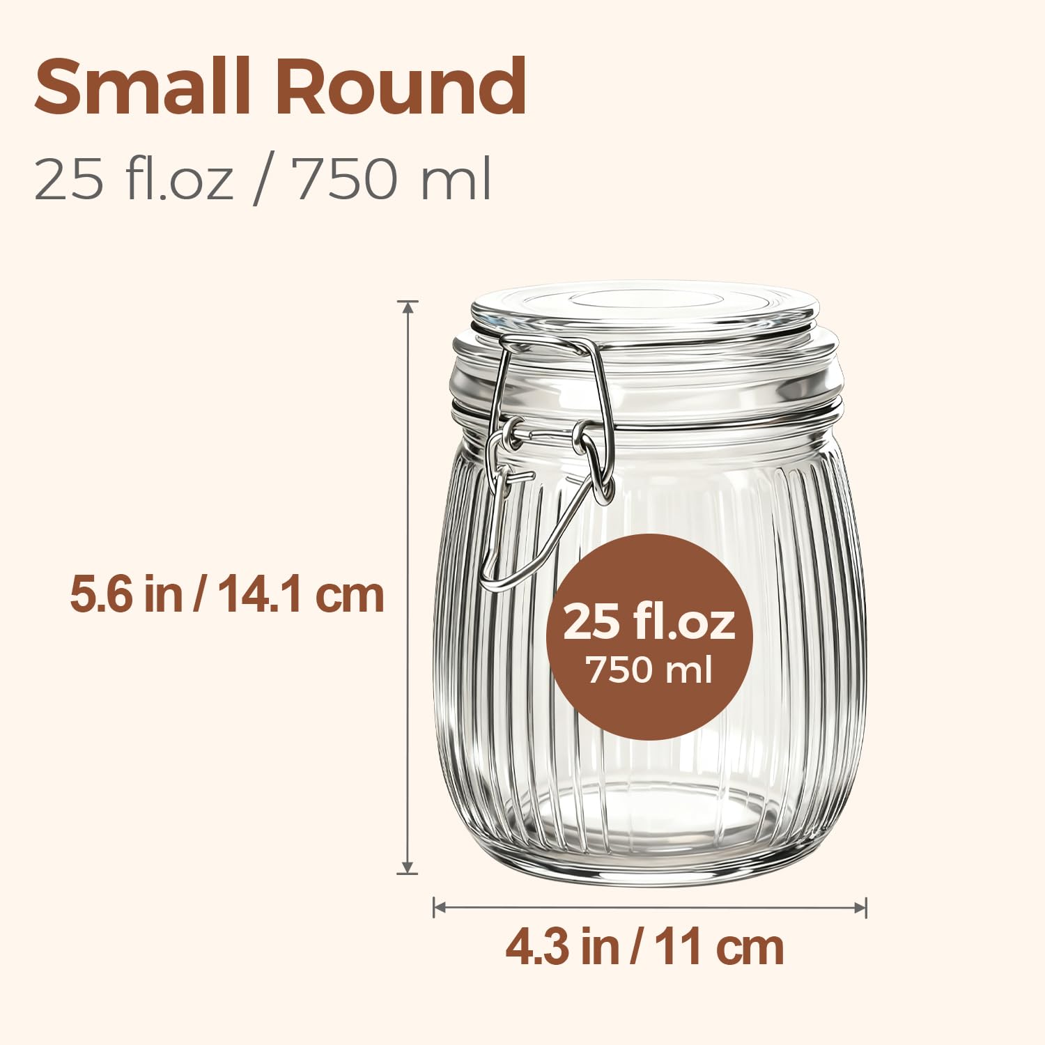 Close-up of secure striped clip lid on ComSaf jar for dry goods.