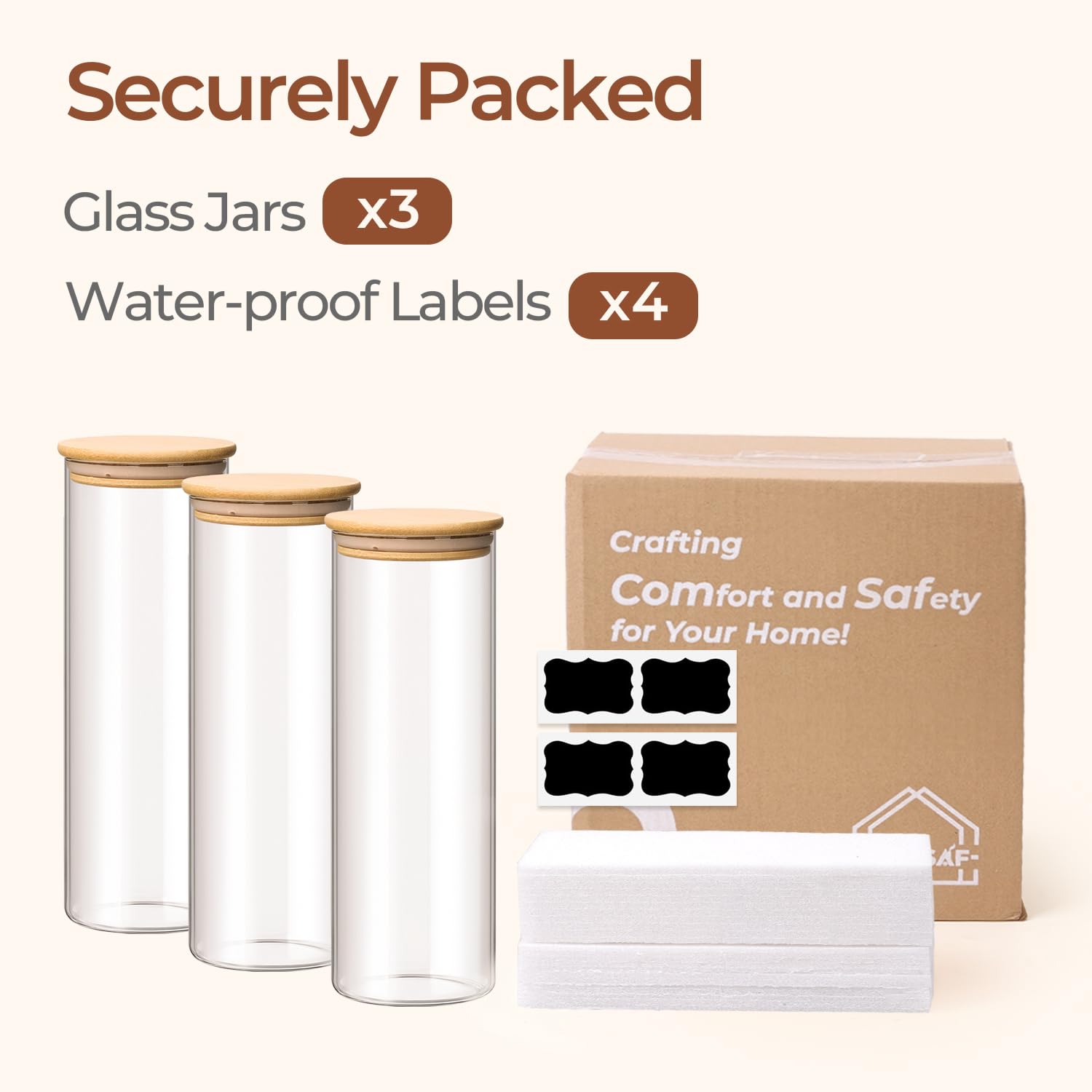 ComSaf tall 2 qt jars in a three-pack, ideal pantry setup