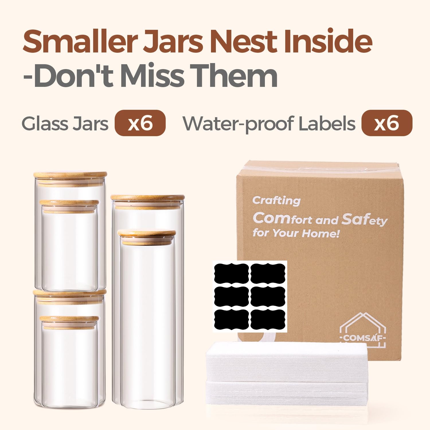 ComSaf transparent kitchen canisters to monitor contents at a glance