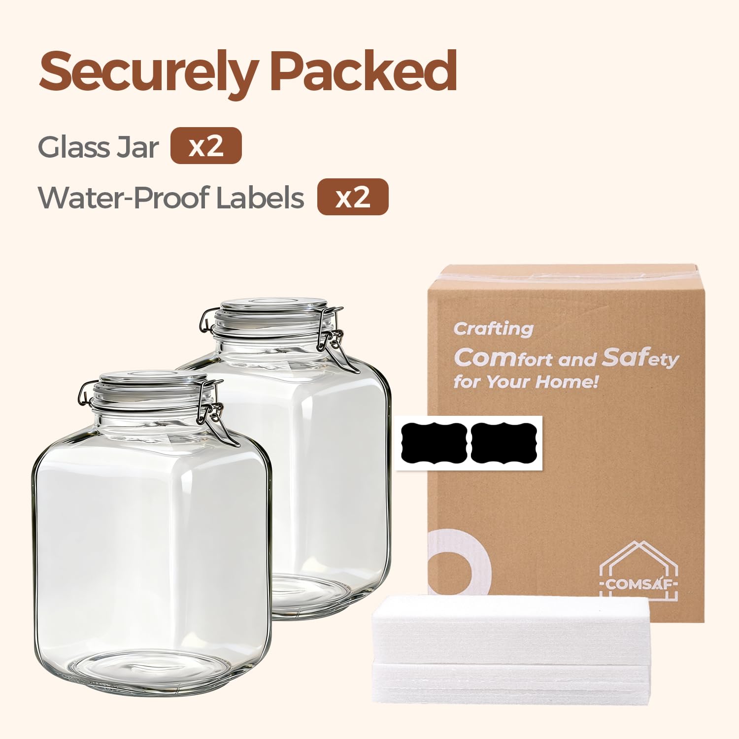 ComSaf two-pack glass jars offer durable, reusable kitchen storage.