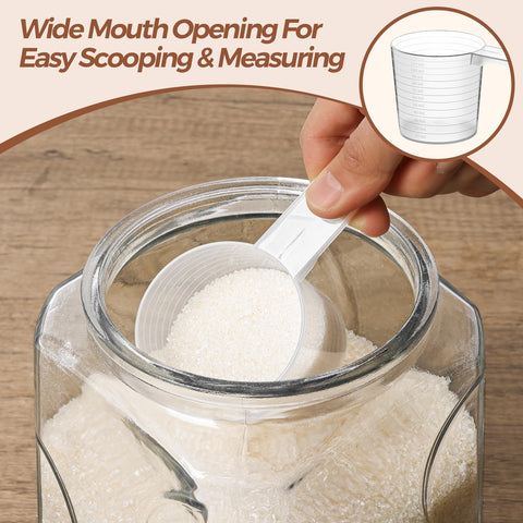 ComSaf wide-mouth jar with measuring cup enables precise scooping.