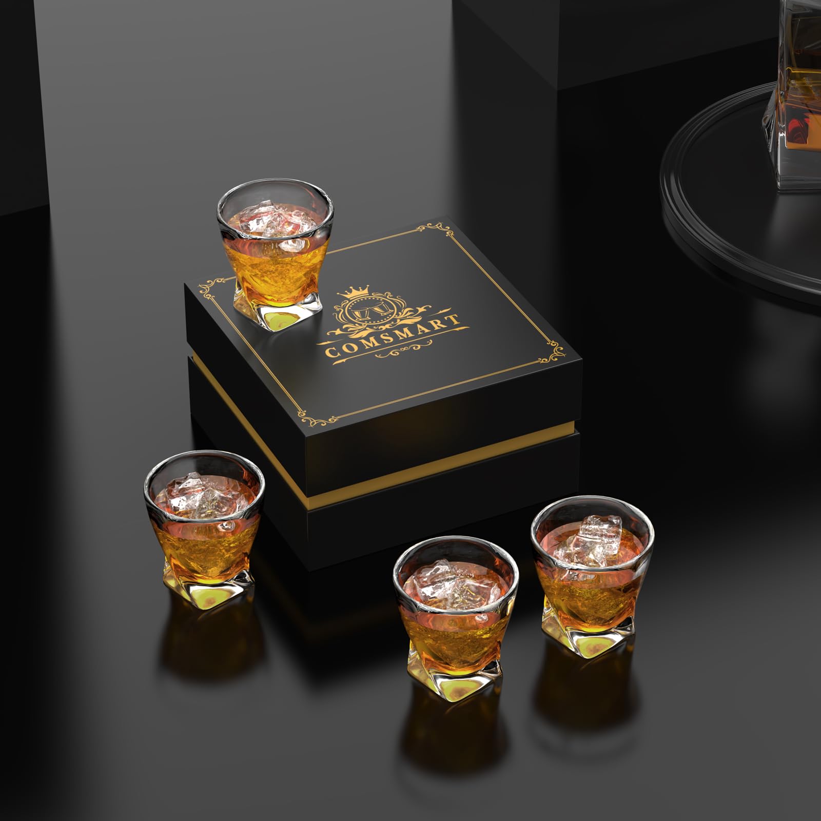 Comsmart crystal whiskey glass with heavy base emphasizes balance and durability