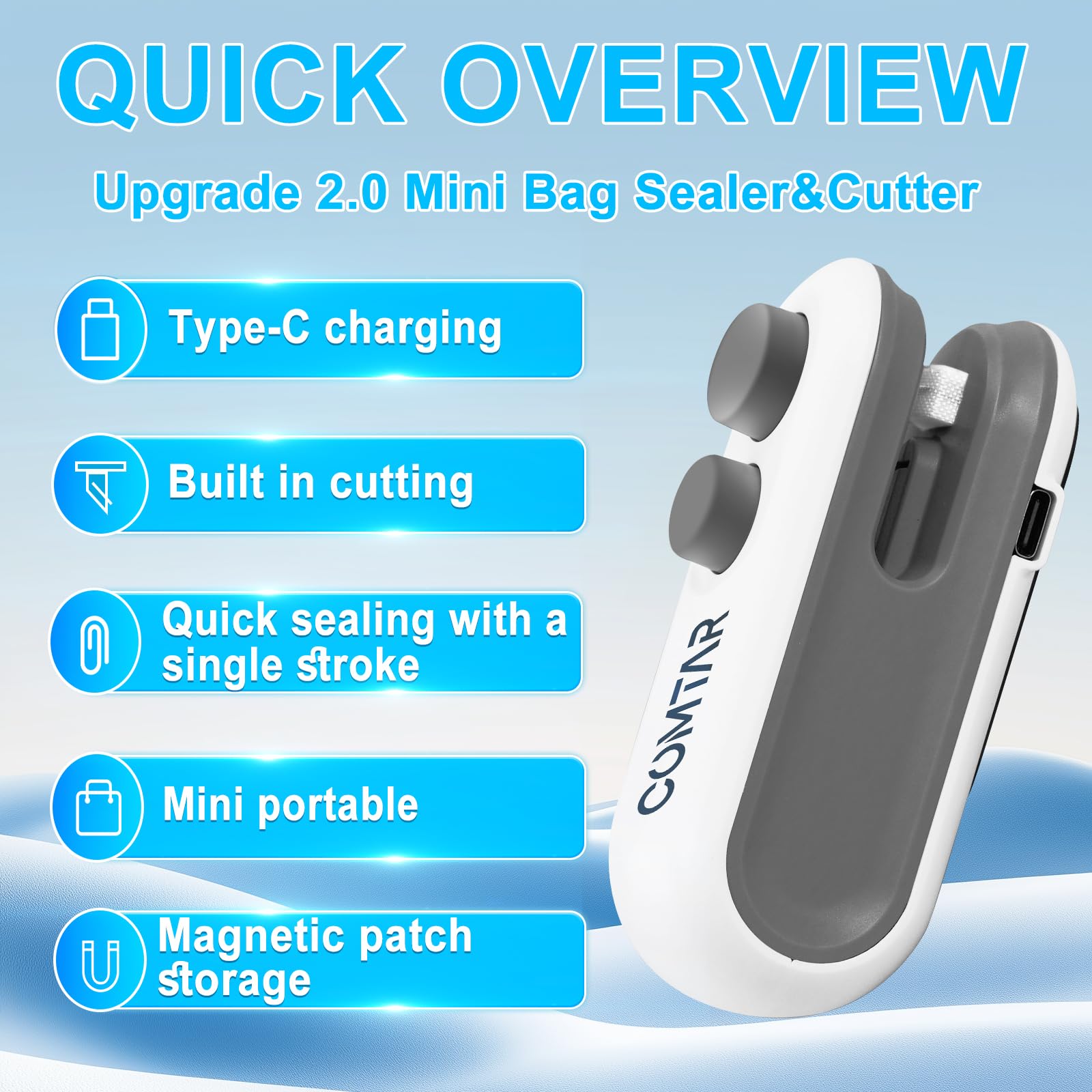 COMTAR 2-in-1 sealer and cutter enabling quick bag prep.