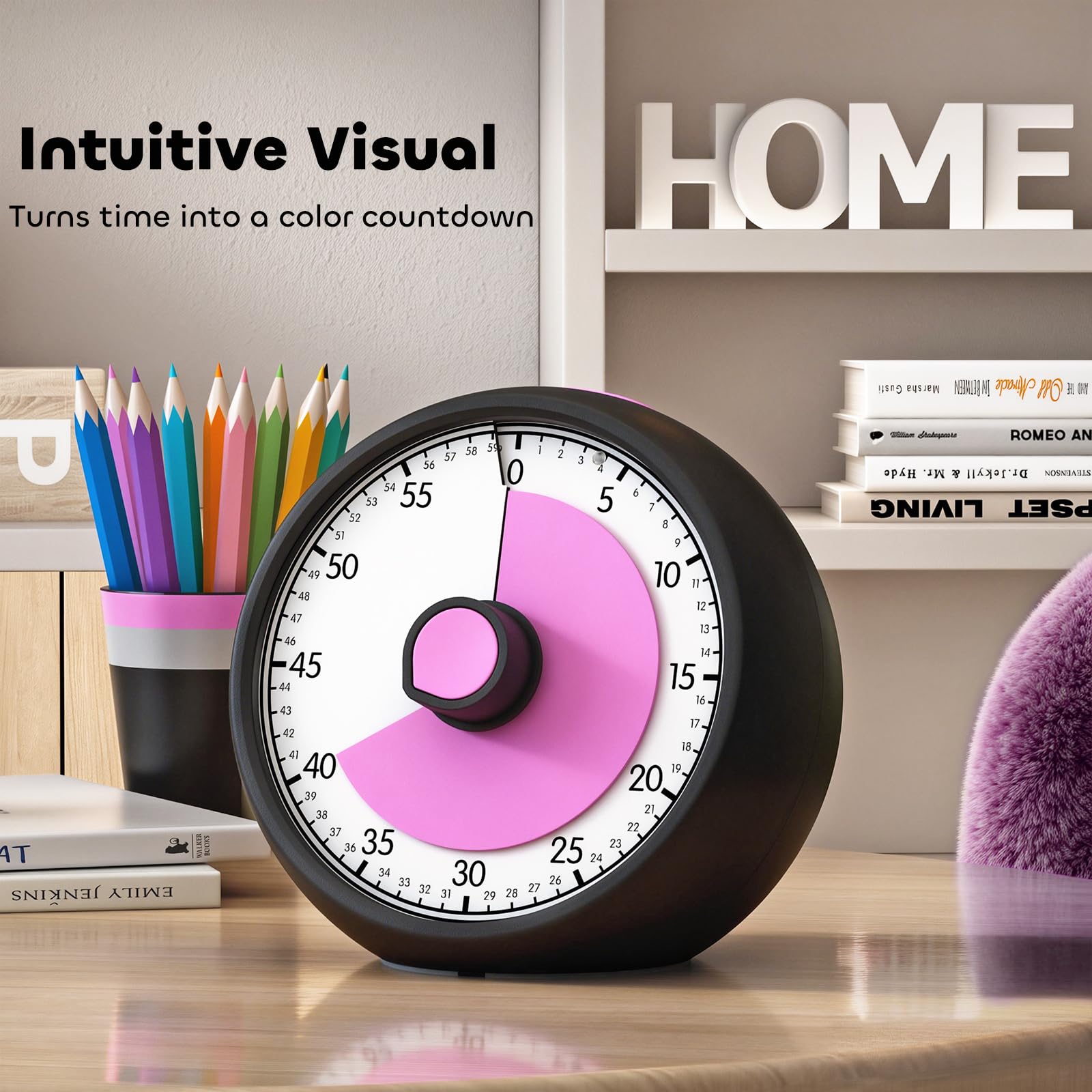 Conchstar timer's compact design fits desks and counters without distraction.