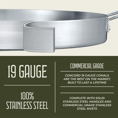 Concord convexed comal dimensions reveal a 21.25-inch wide cooking area.