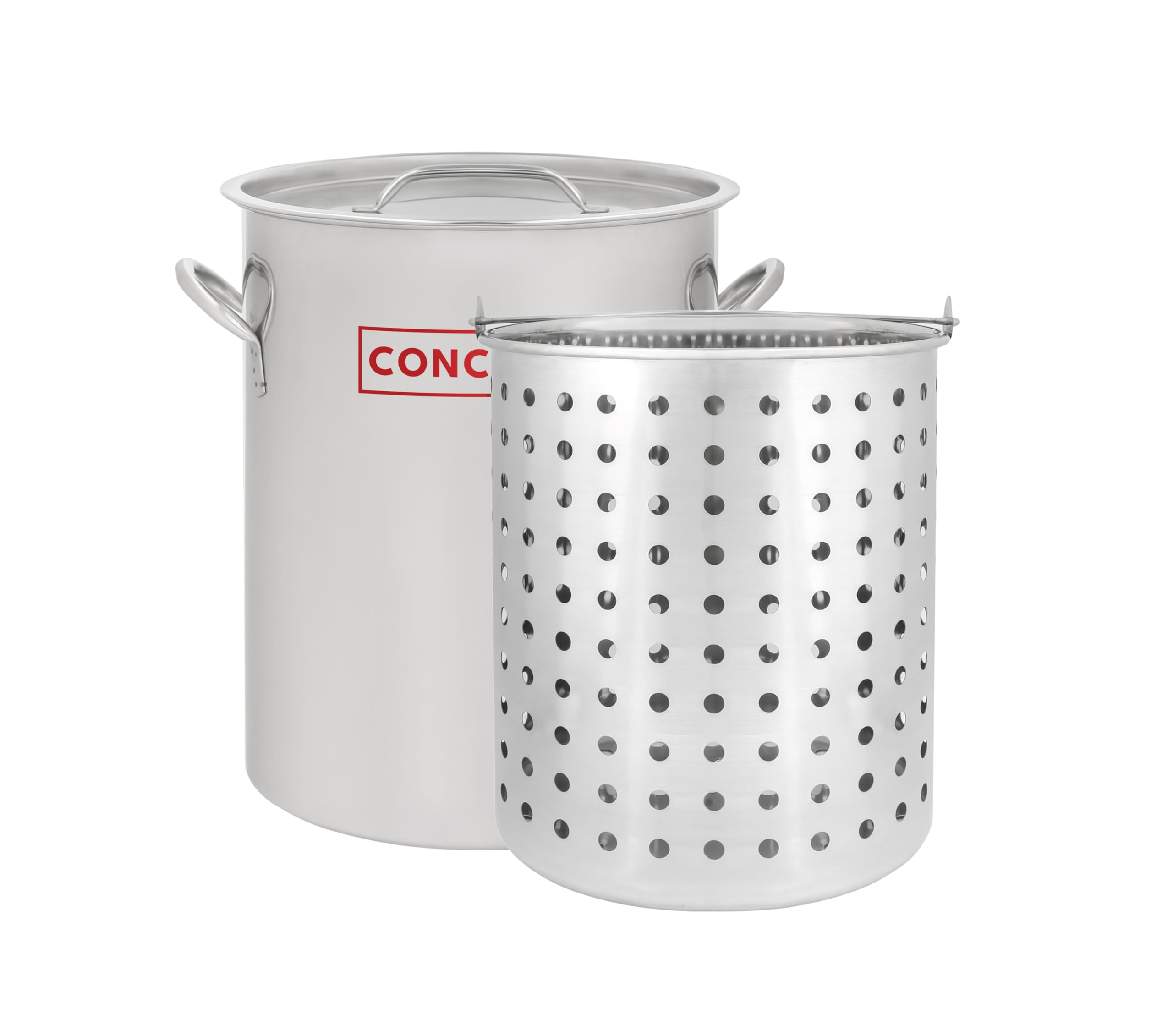 Concord 42 qt stock pot with lid, ready for large-batch cooking.