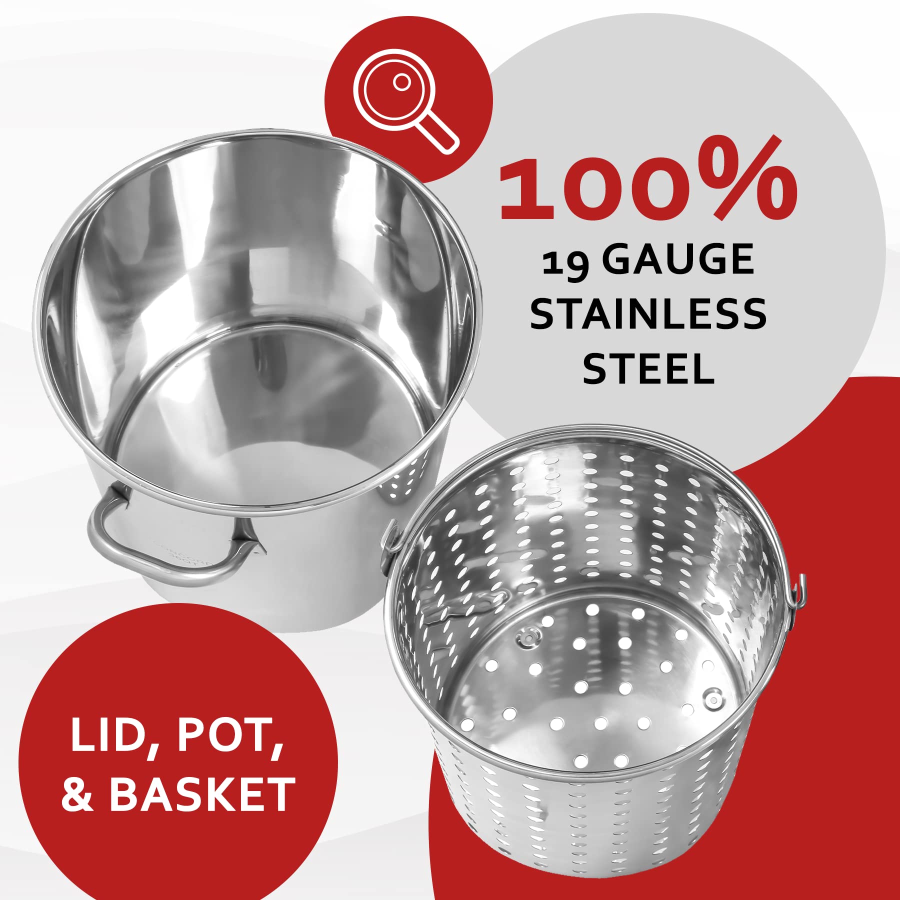 Concord stock pot full stainless steel with a polished finish cleans easily.