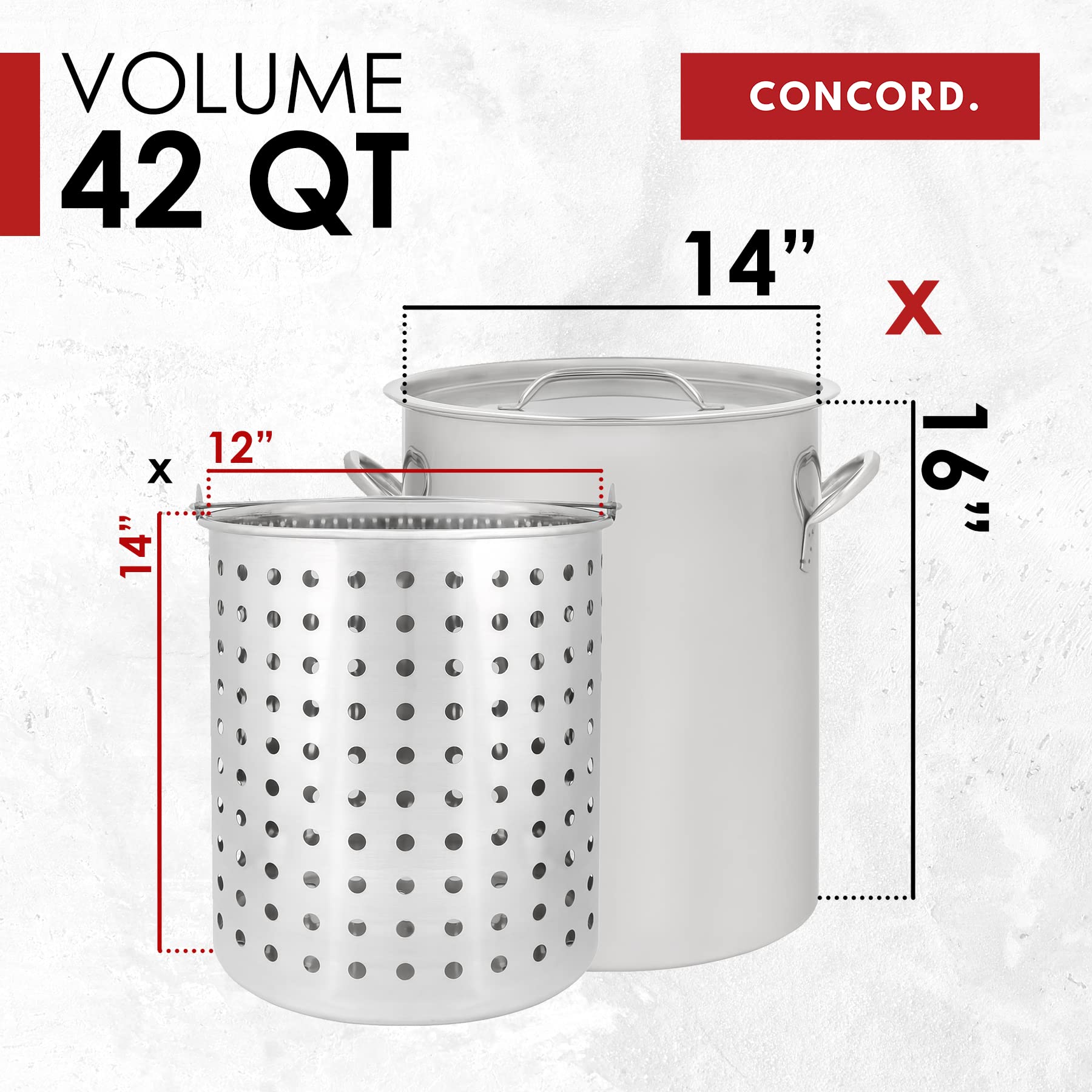Concord stock pot lid highlights secure seal for efficient boiling.