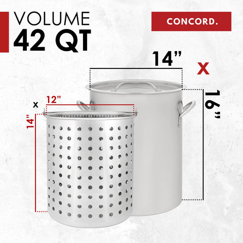 Concord stock pot lid highlights secure seal for efficient boiling.