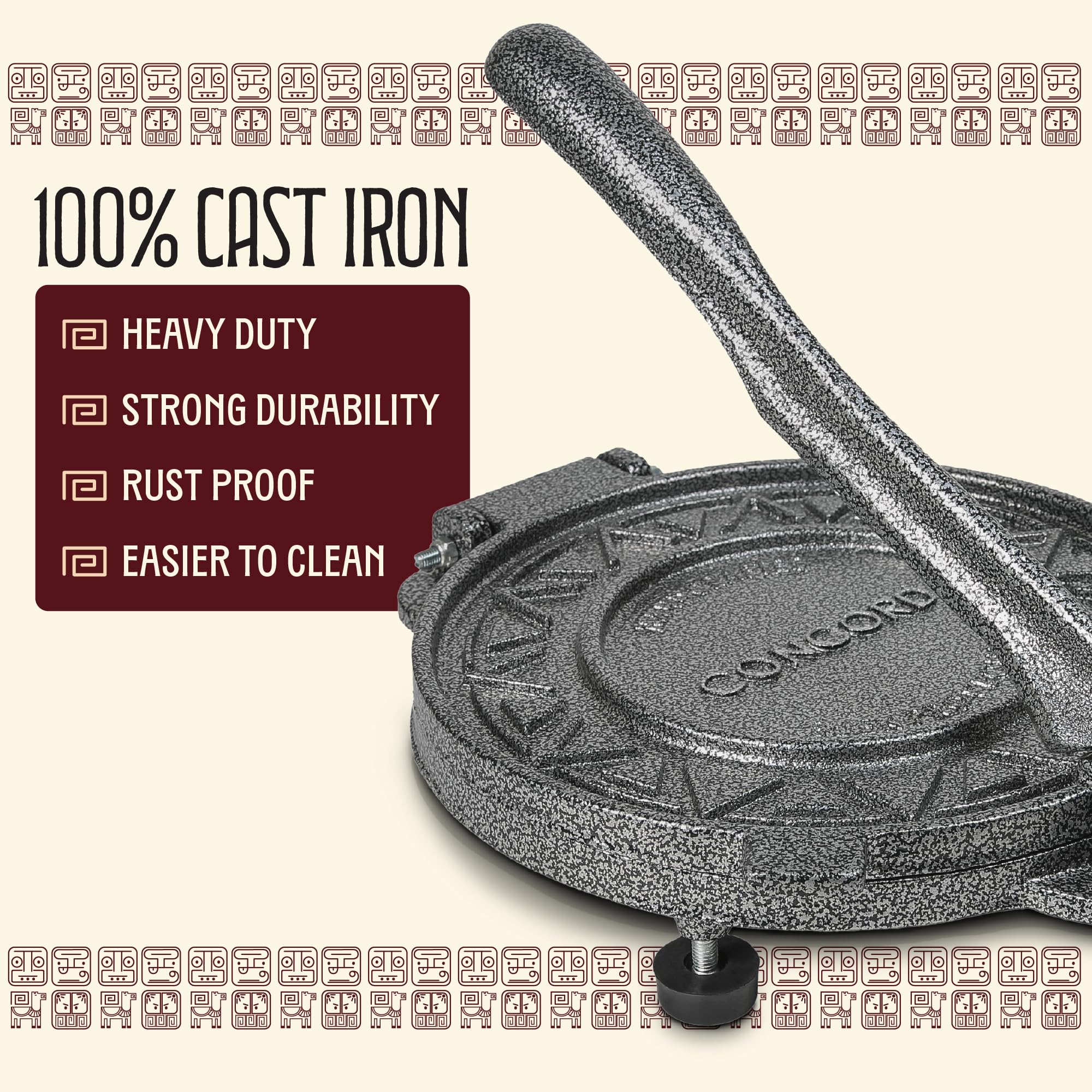 Concord tortilla press arrives seasoned and ready for immediate use.