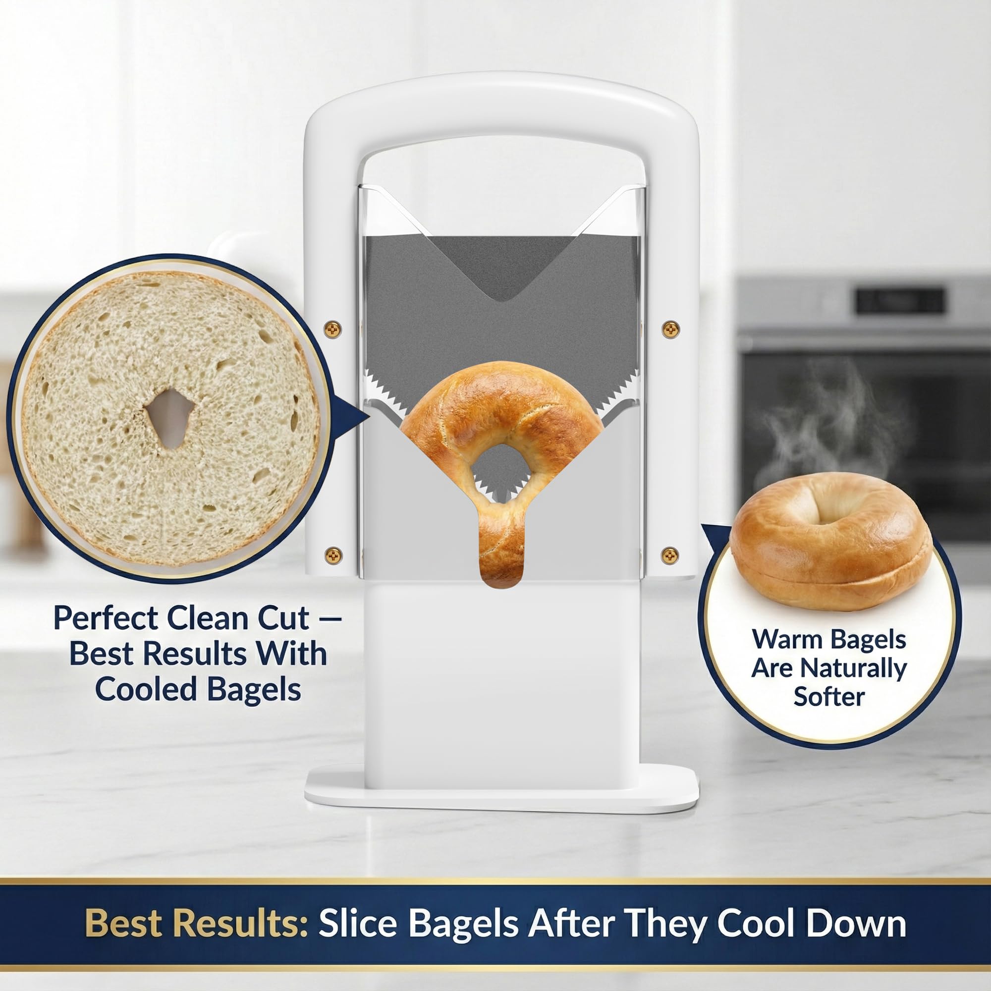 Concy Bagel Slicer non-stick blade ensures clean, effortless cuts.