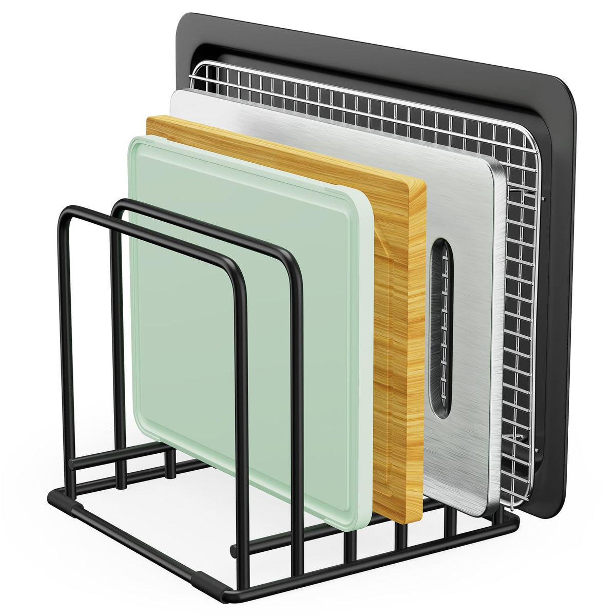 Coneyaro 5-tier dish rack displays organized, space-saving storage for dishes and trays.