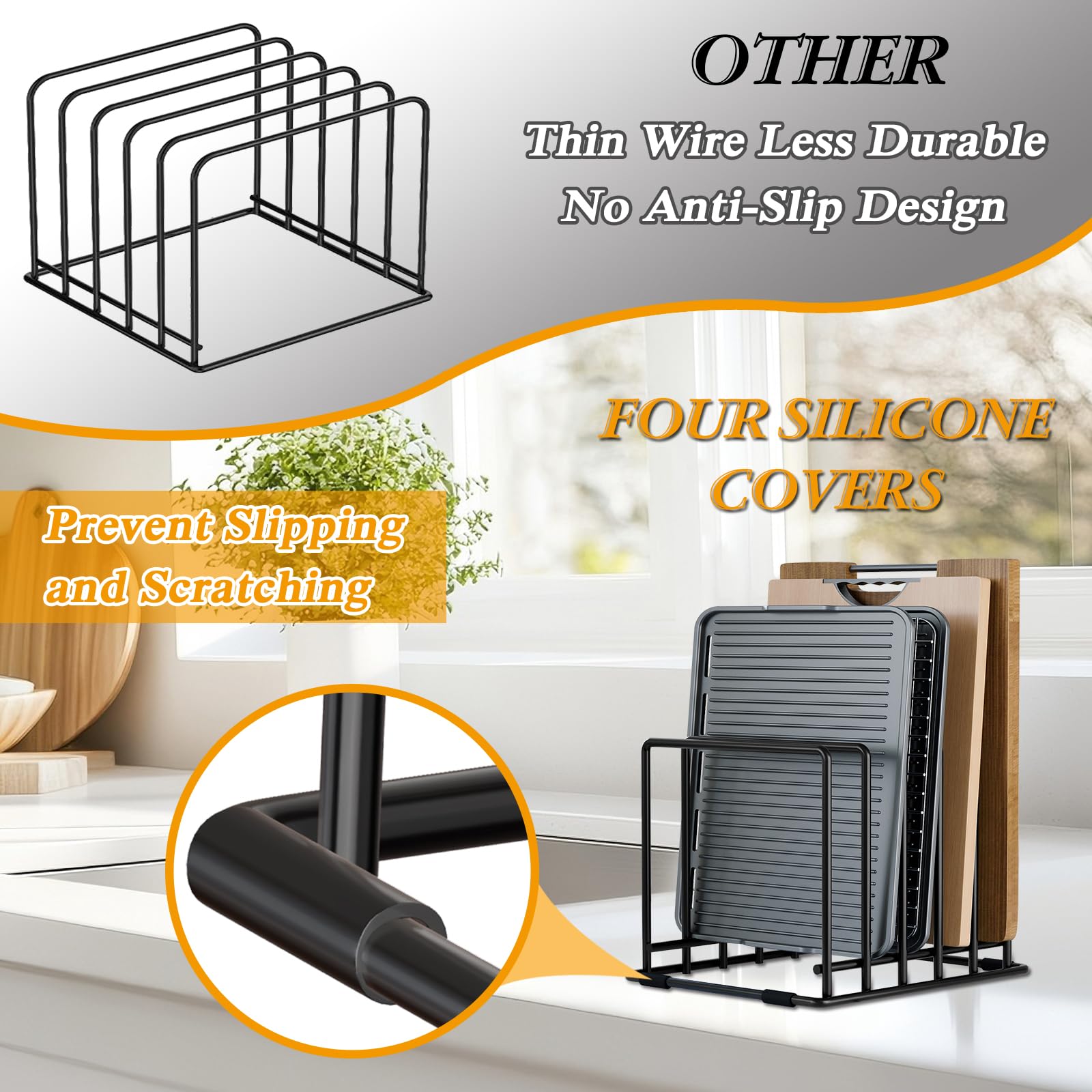 Coneyaro bakeware tray storage keeps sheets and lids neatly organized.