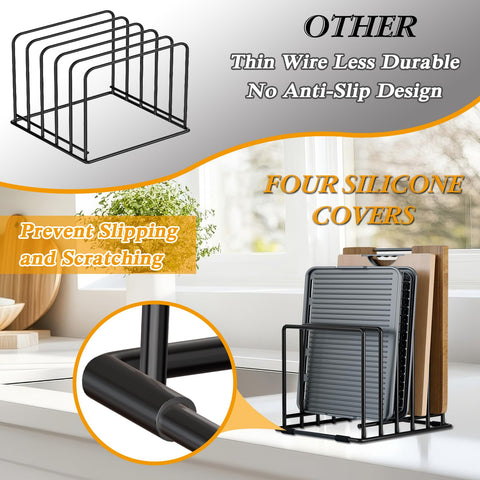 Coneyaro bakeware tray storage keeps sheets and lids neatly organized.