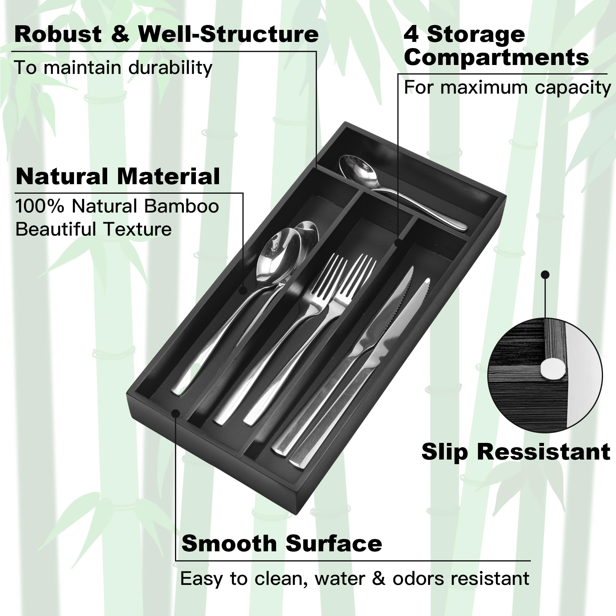 Conflech eco-friendly bamboo resists water and odors for lasting organization.