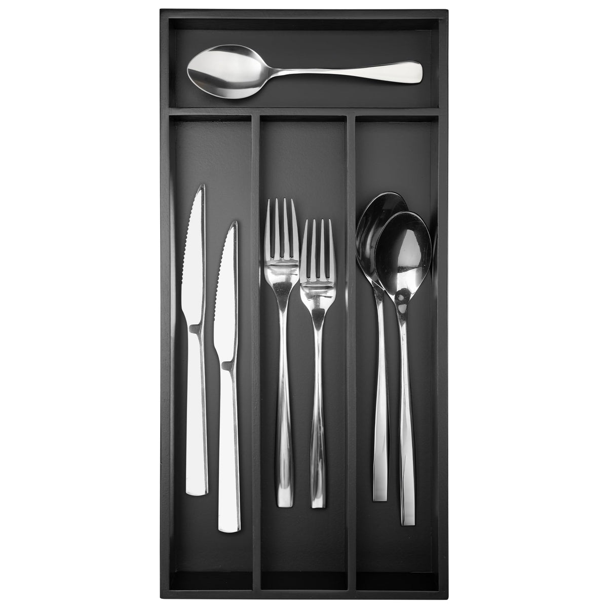 Conflech silverware drawer organizer with four slots keeps utensils neatly organized and easily accessible.