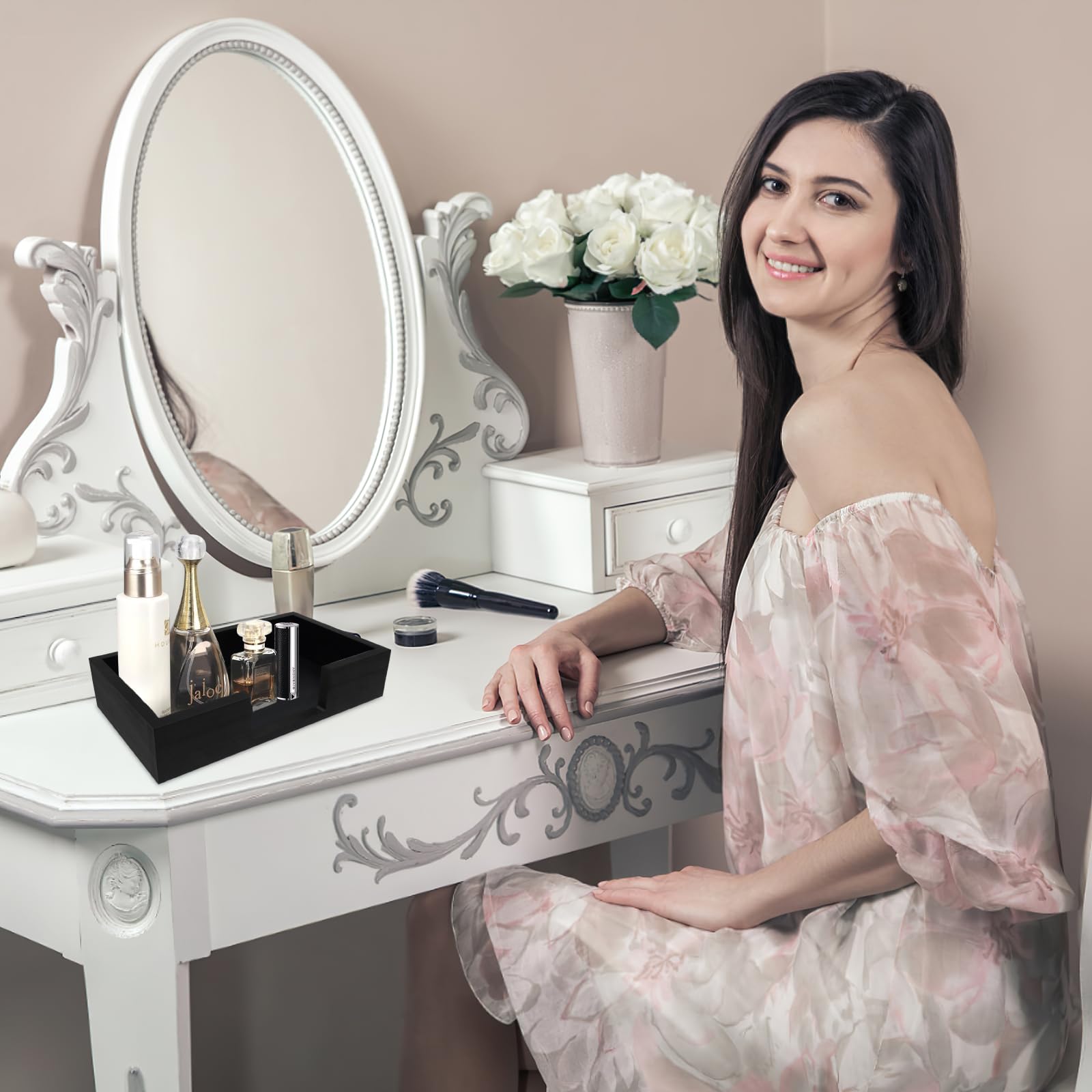 Conglow multi-functional bamboo holder used for jewelry storage on vanity