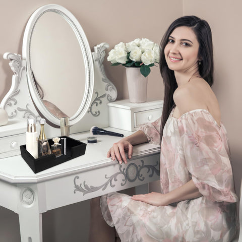 Conglow multi-functional bamboo holder used for jewelry storage on vanity