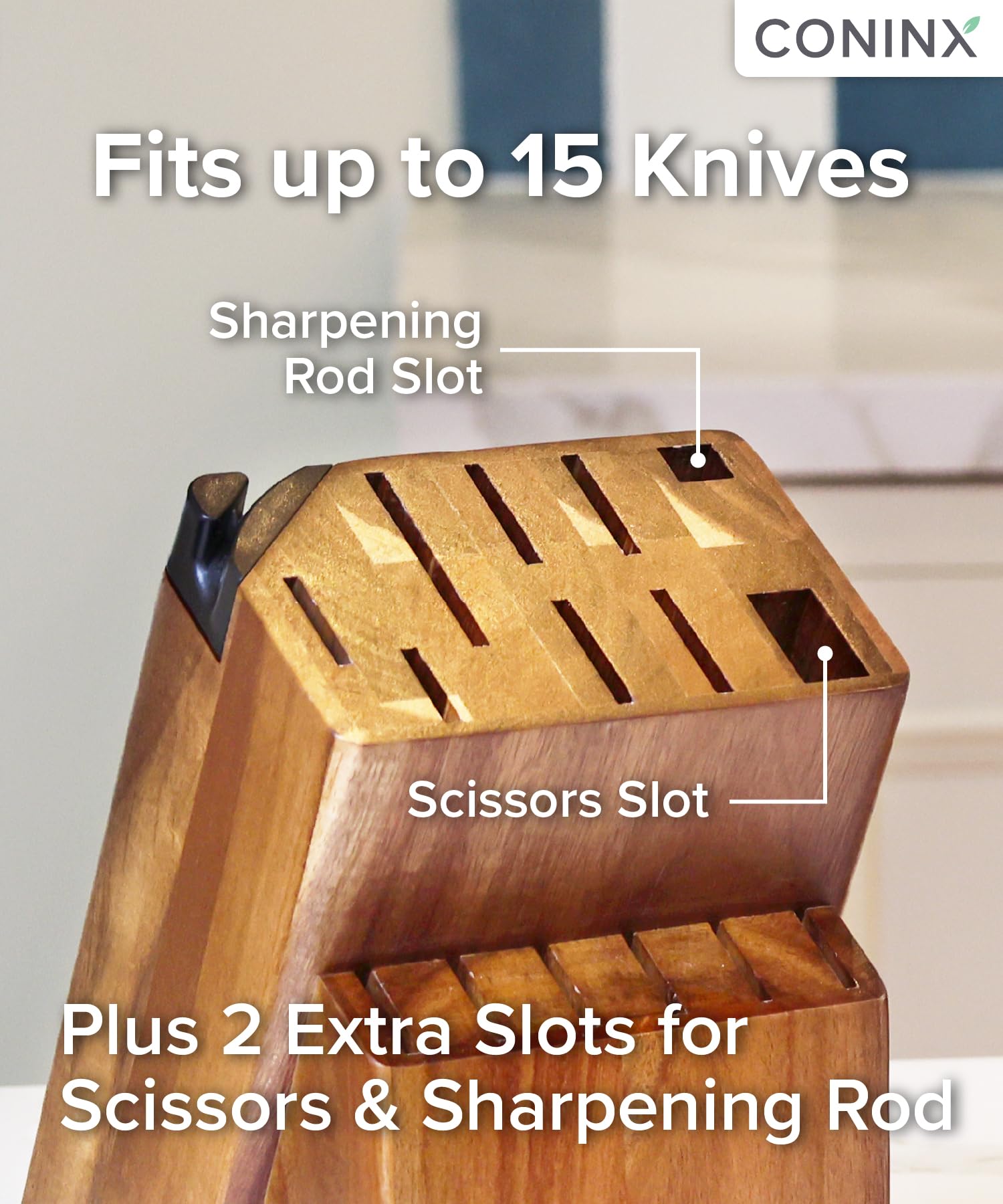 Durable acacia wood construction adds warmth and longevity to your kitchen.