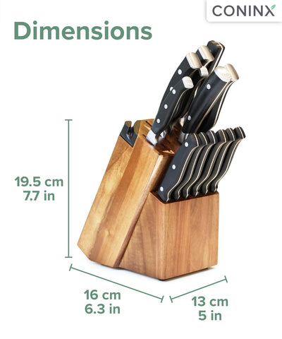 Coninx built-in knife sharpener helps maintain edges during daily cooking.