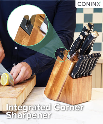 Non-slip base keeps the block stable on any counter surface.