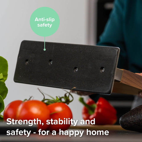 Coninx non-slip base minimizes movement on slick countertops during prep.