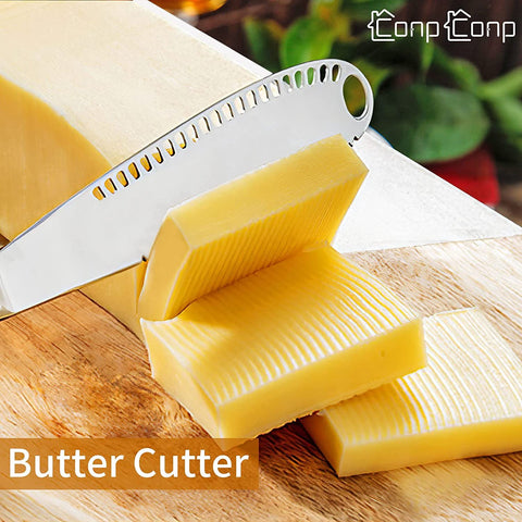 CONPCONP 3-in-1 spreader knife showcases slicing and curling butter.