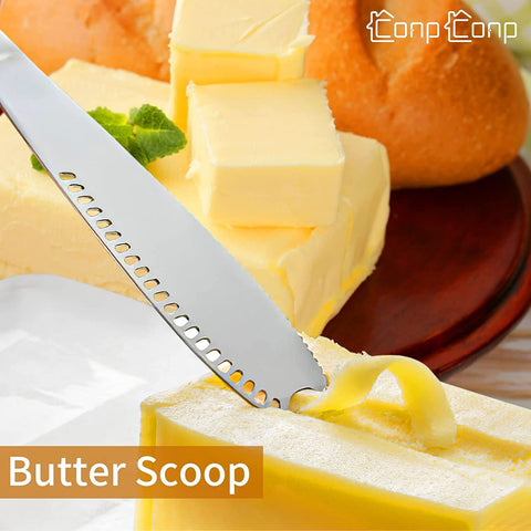 CONPCONP spreader with serrated edge for clean cheese cuts.
