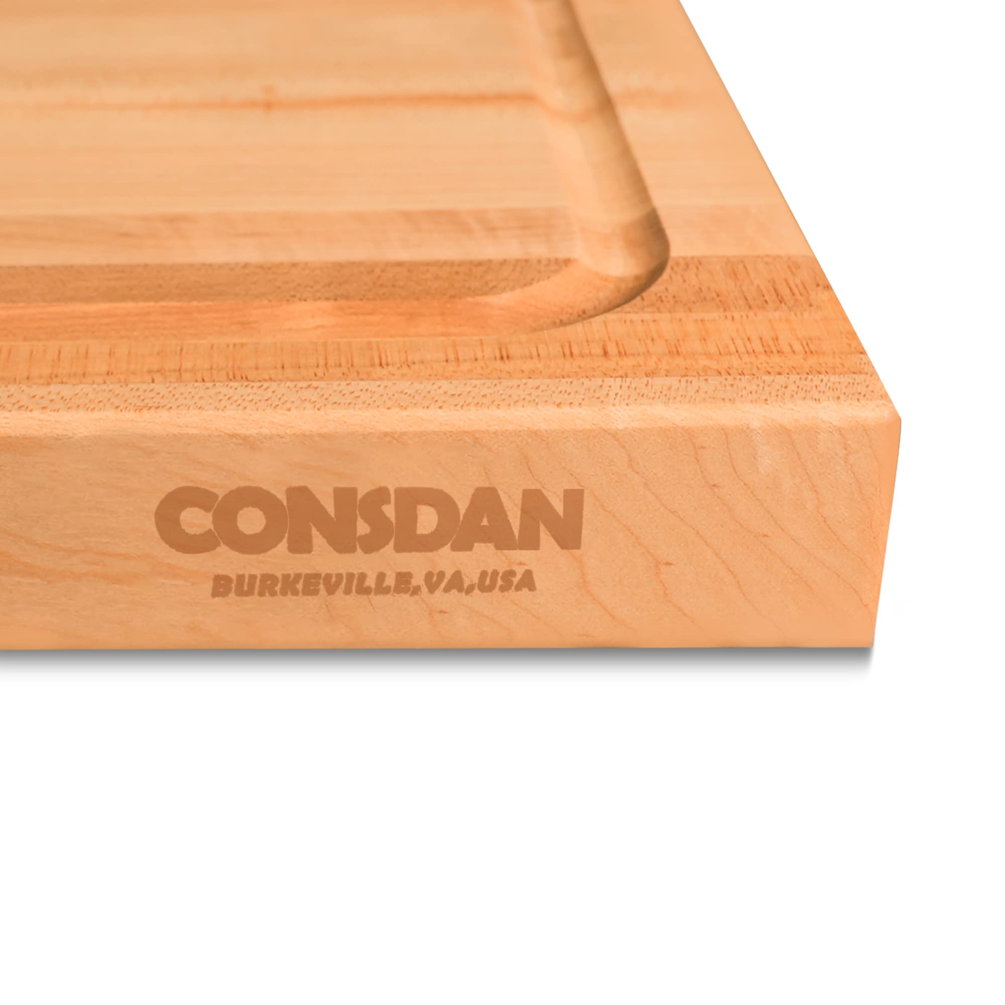 CONSDAN deep juice groove helps keep counters clean during prep.