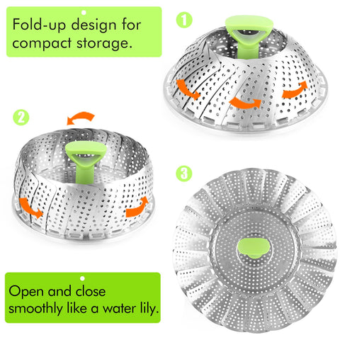 Consevisen steamer basket expands from 6.4in to 10in to fit many pots.