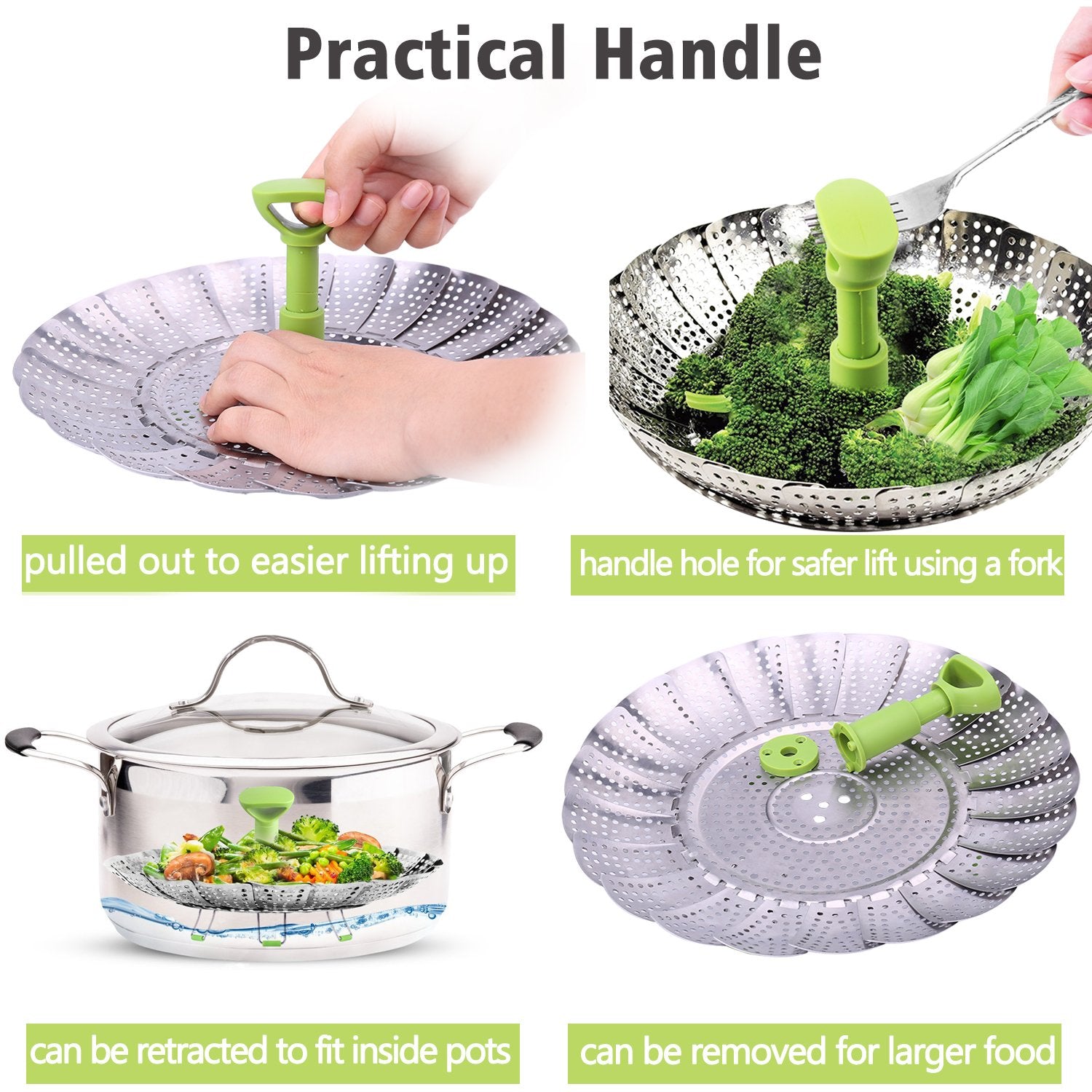 Consevisen steamer basket removable center post for large foods like corn.