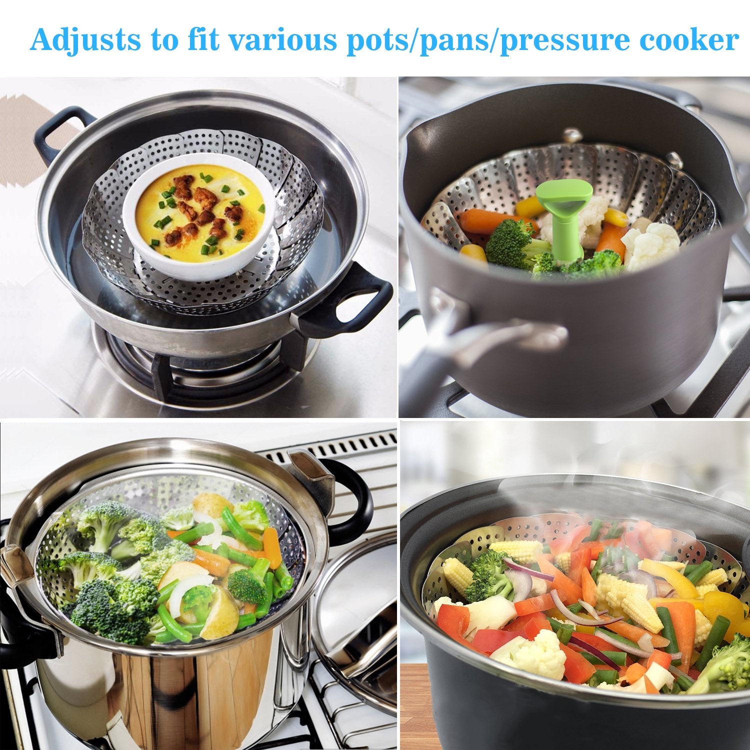 Consevisen steamer basket silicone feet protect cookware from scratches.