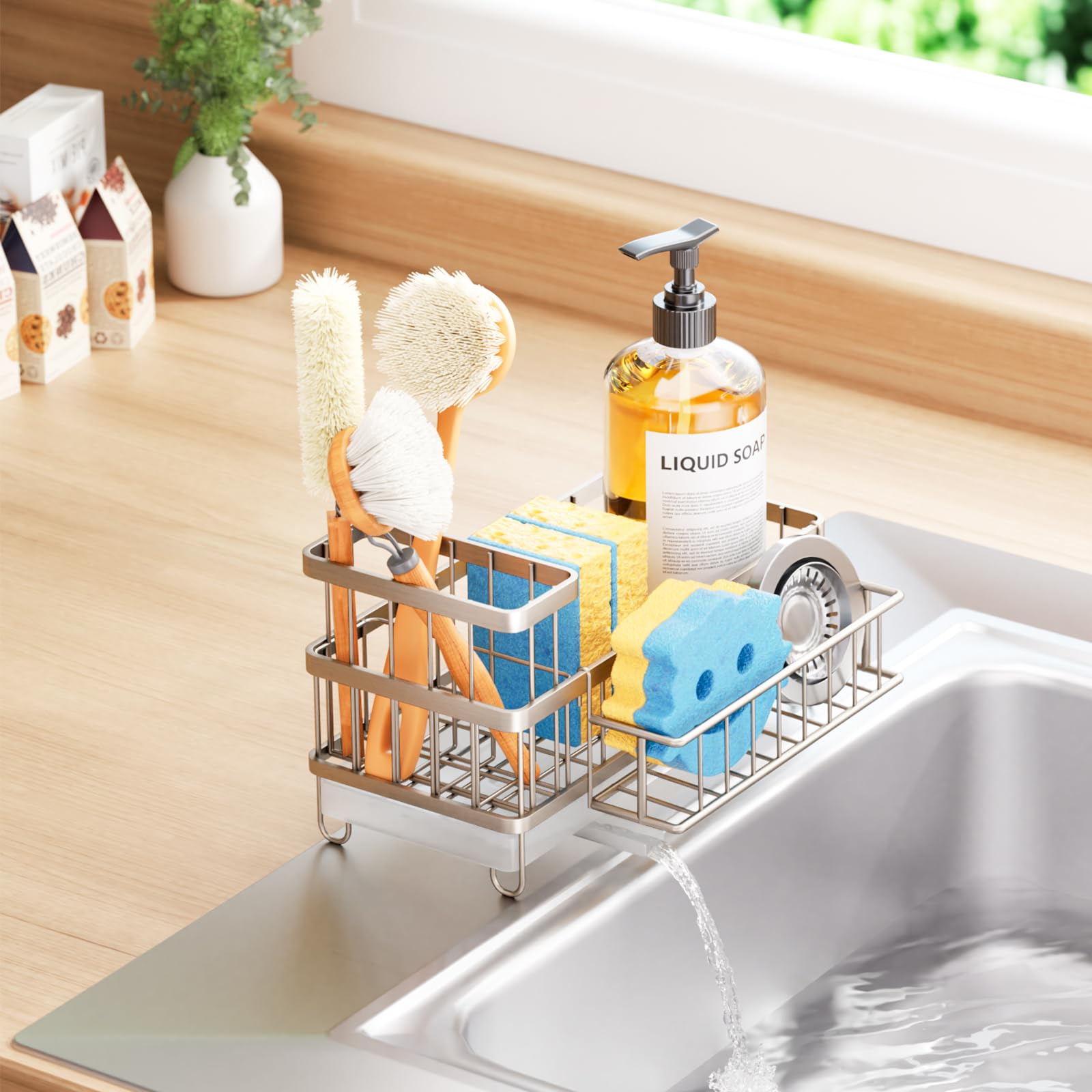 Consumest kitchen-sink-organizer consolidates tools for efficient daily cleaning.