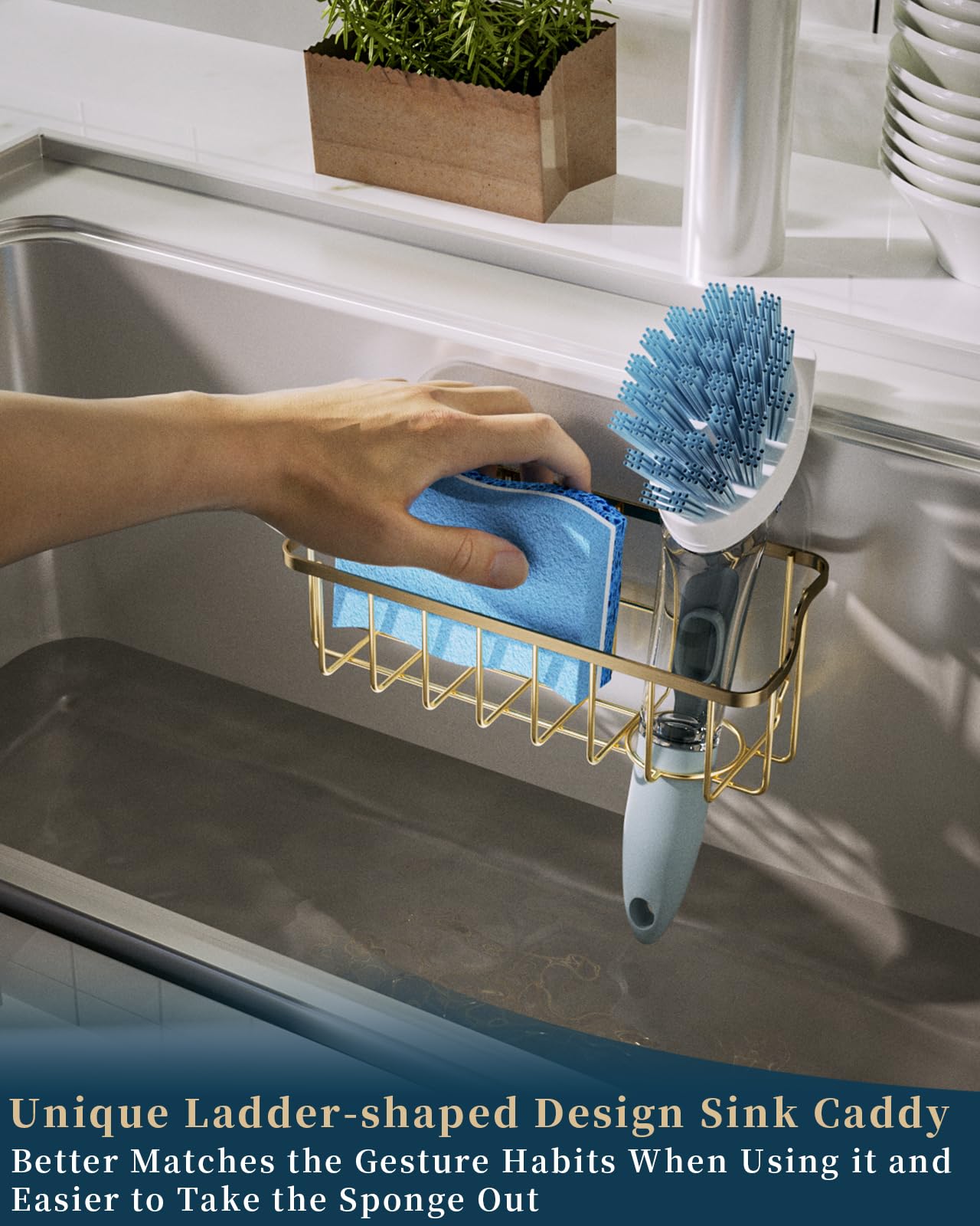 Consumest ladder sponge holder with brush rack keeps tools separate and tidy