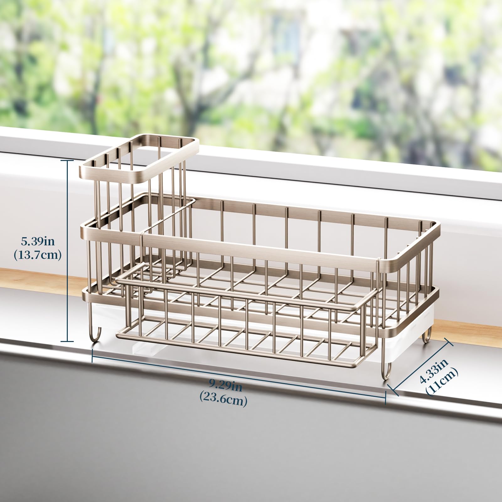 Consumest sink-caddy-anti-slip-feet stabilizes the unit on countertop surfaces.