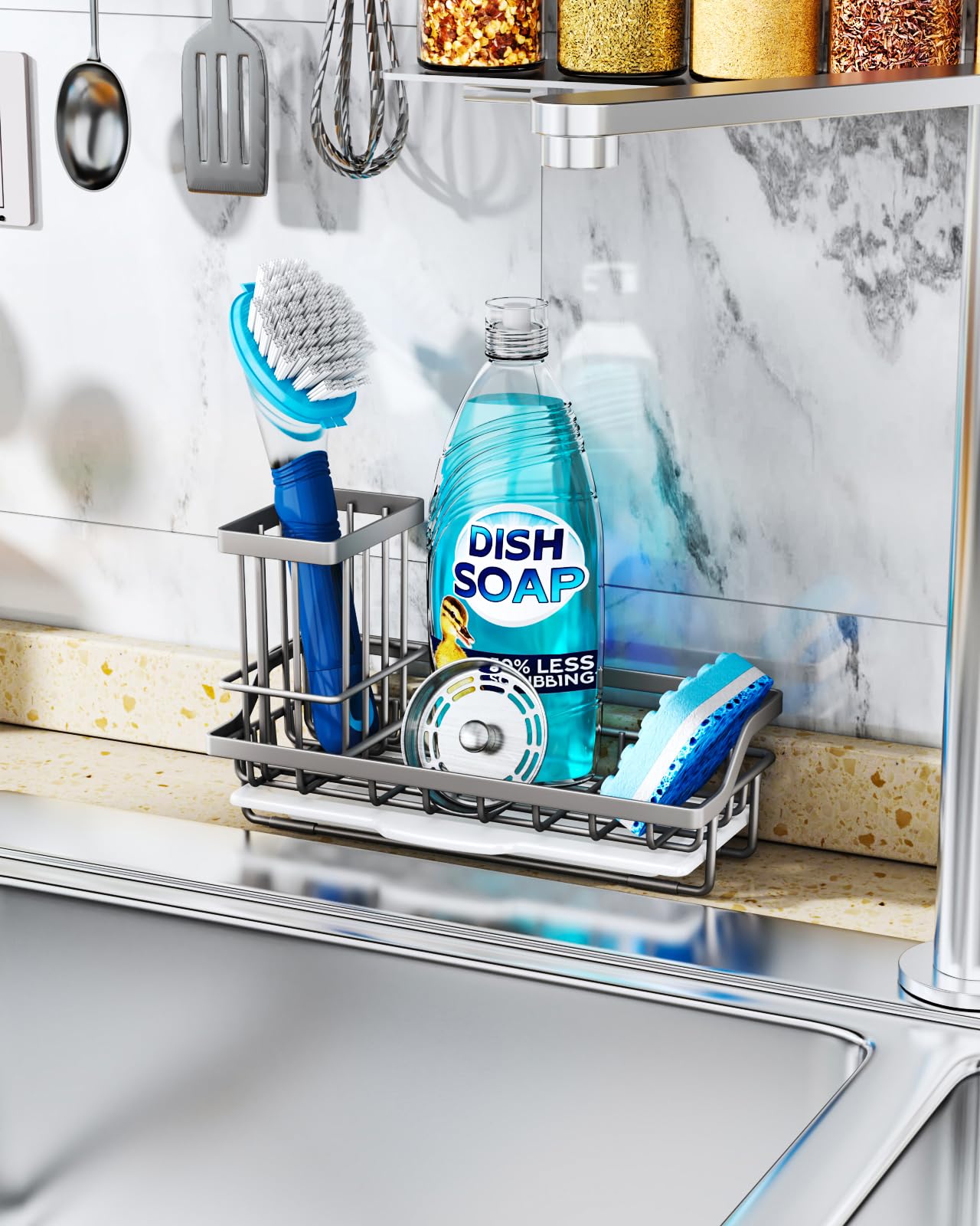 Consumest sink caddy with rectangular design fits narrow countertops and edges.