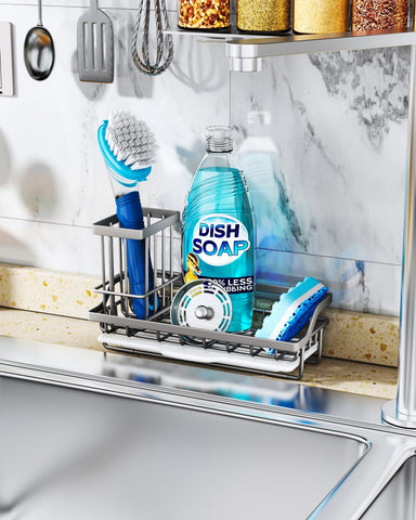 Consumest sink caddy with rectangular design fits narrow countertops and edges.