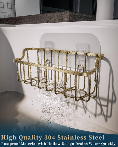 Consumest sponge holder using adhesive hook for secure, drain-free mounting