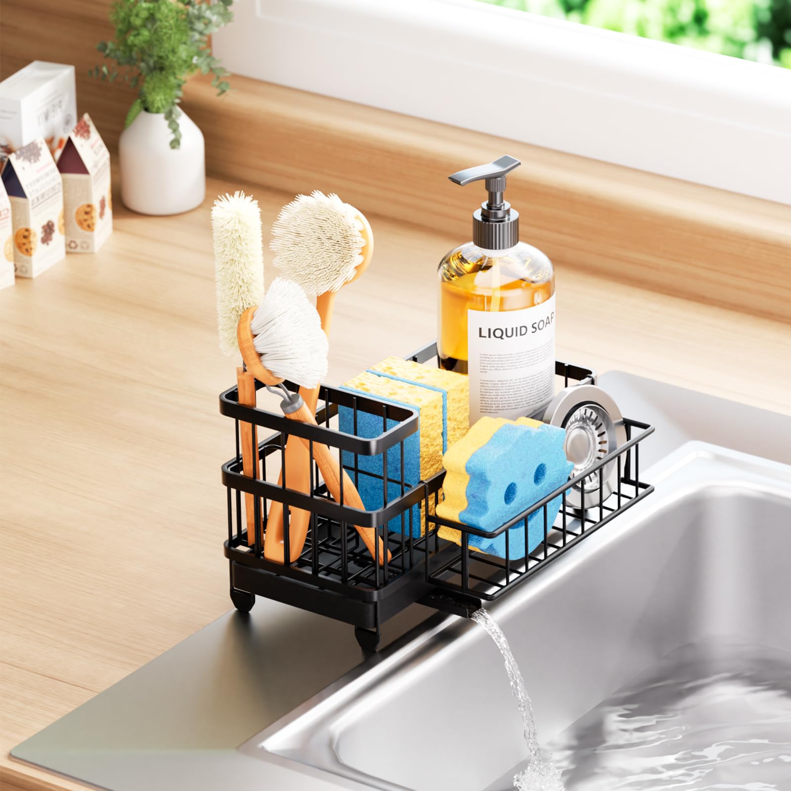 Consumest sponge holder dual brush stand keeps brushes accessible and tidy.