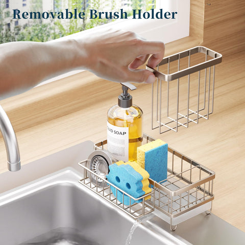 Consumest sponge-holder-storage-capacity fits brushes and soap without clutter.