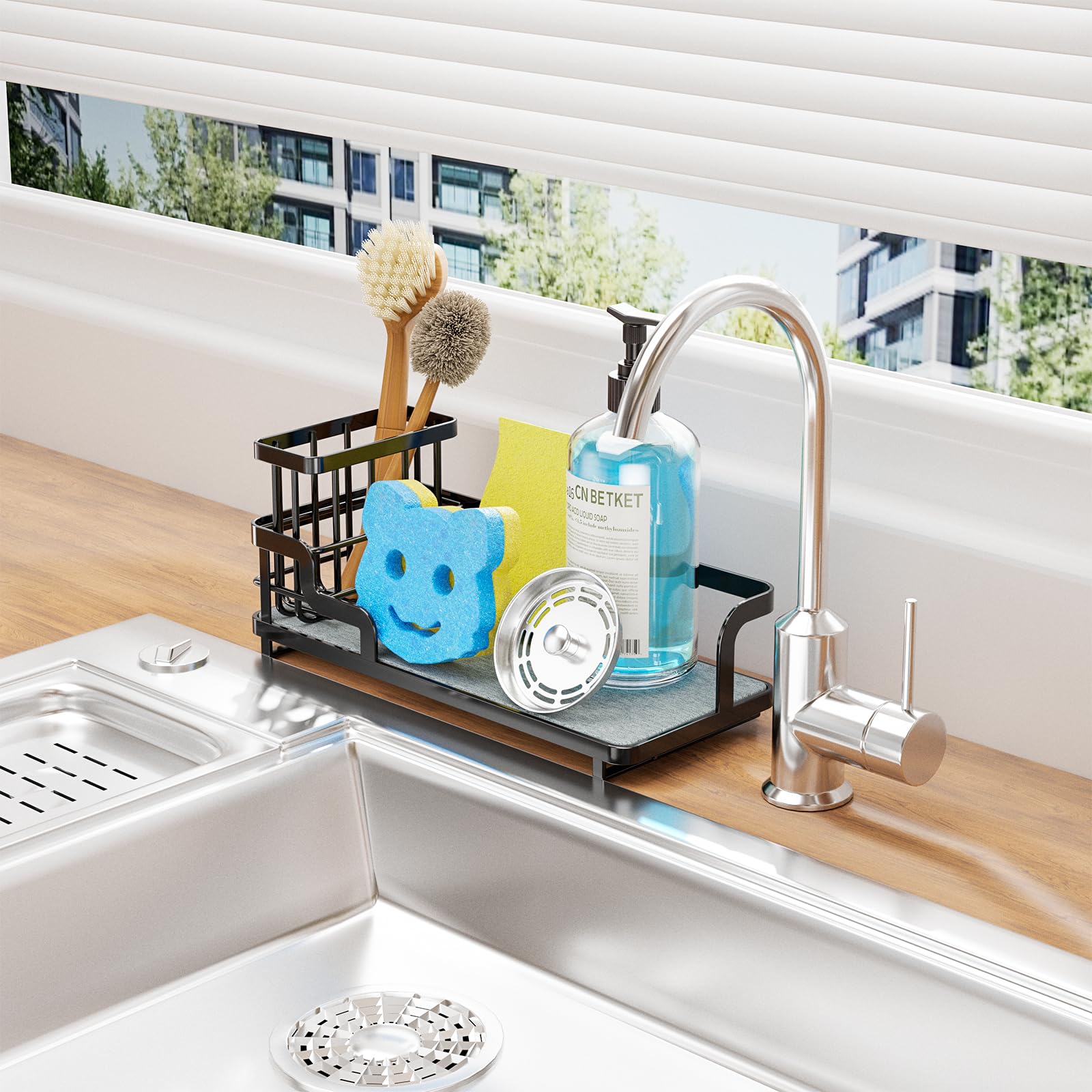 Consumest versatile countertop placement fits behind the sink or on the counter.