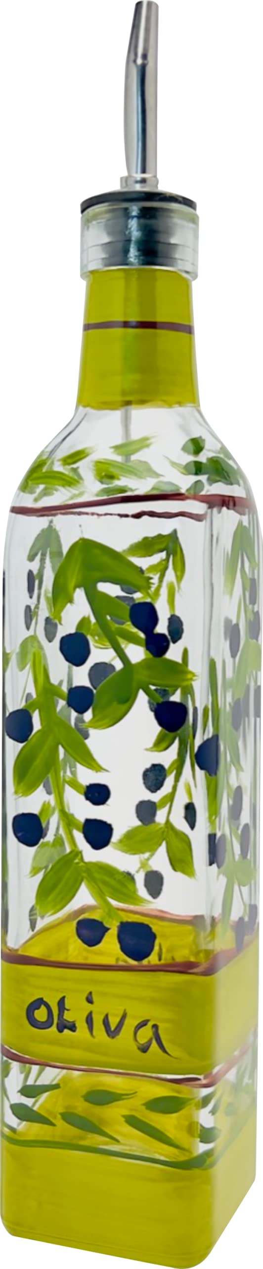 Containly olive oil dispenser with stainless steel spout for precise pours