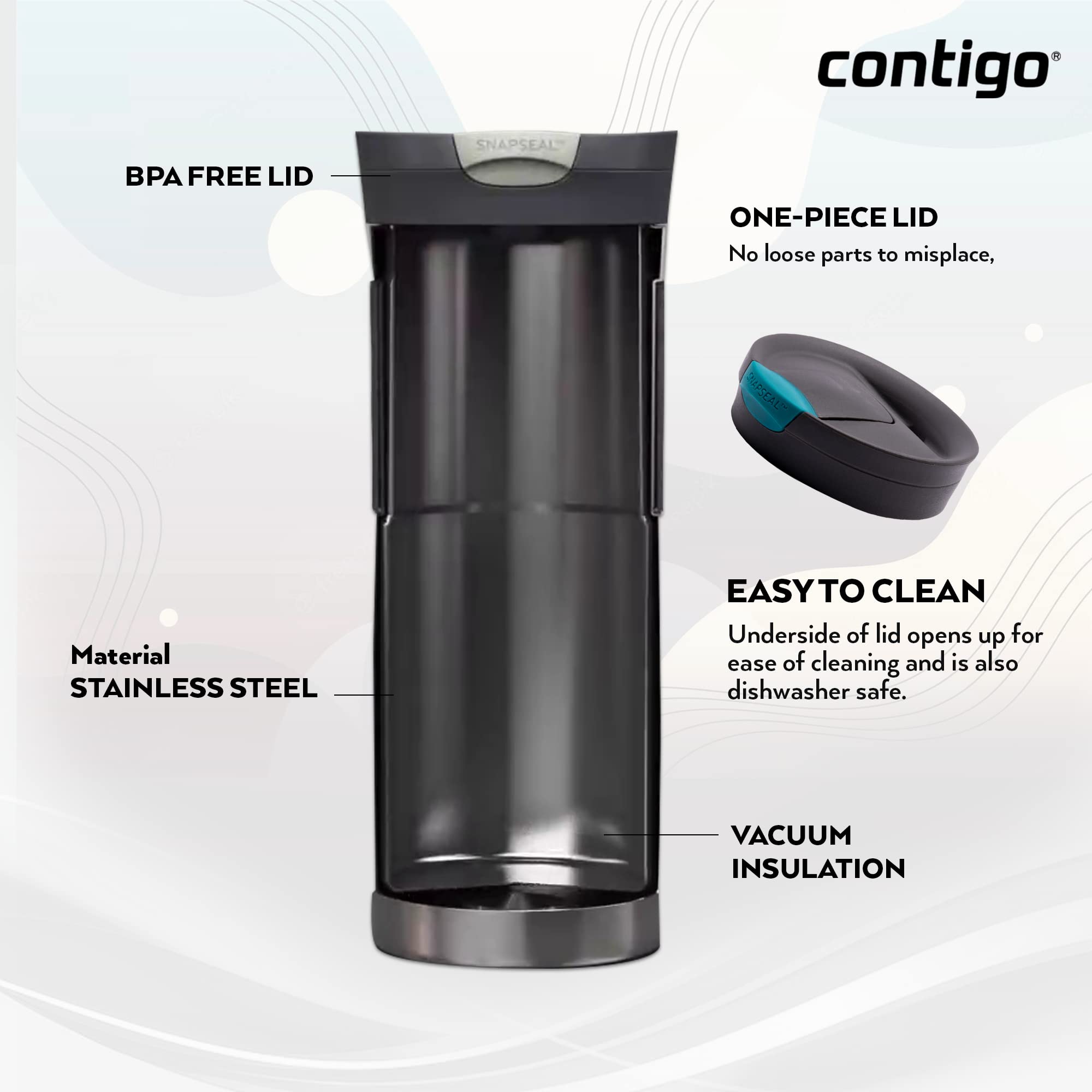 Contour Byron SnapSeal lid open for easy cleaning.