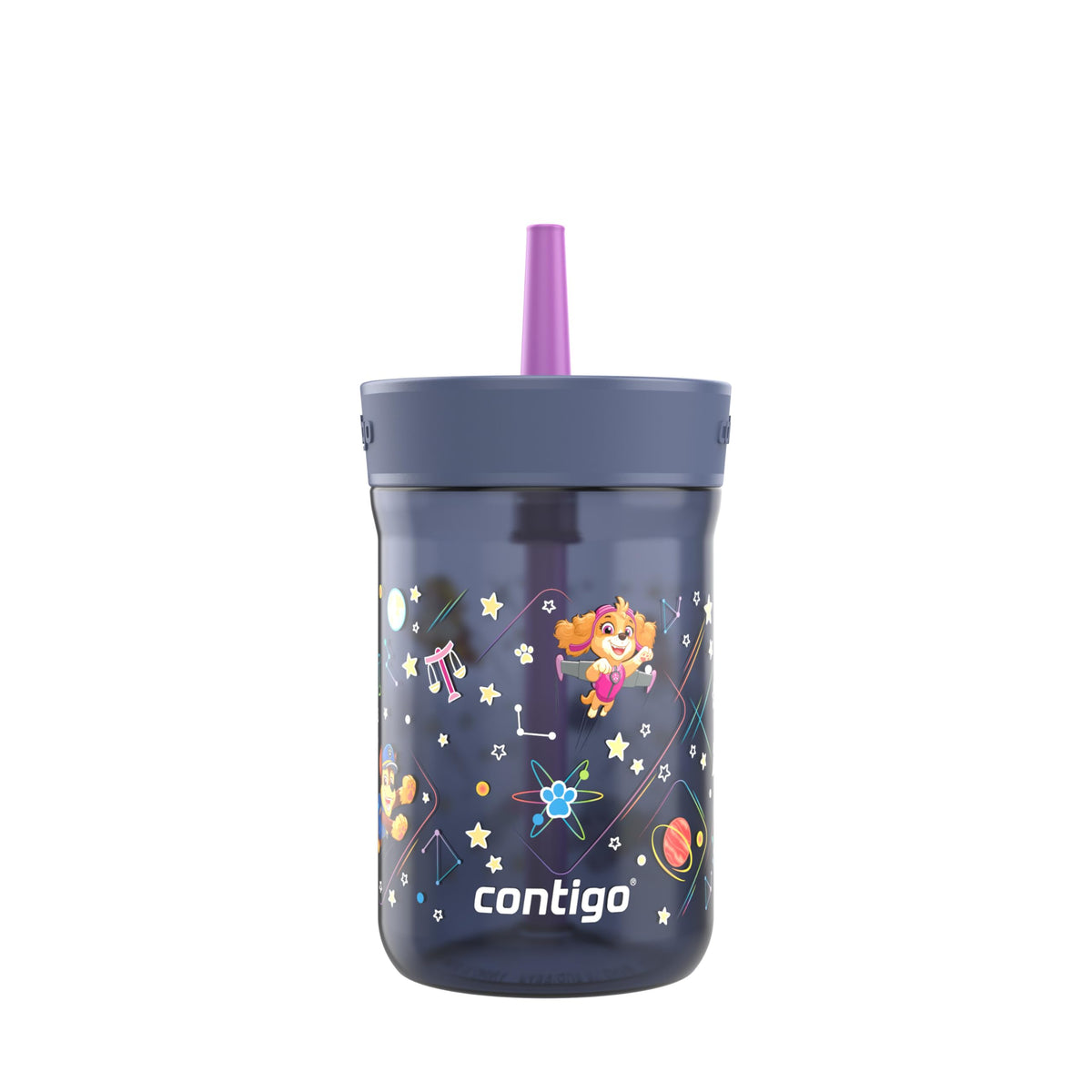 Contigo Kids Leighton Paw Patrol tumbler with spill-proof straw for mess-free sipping.