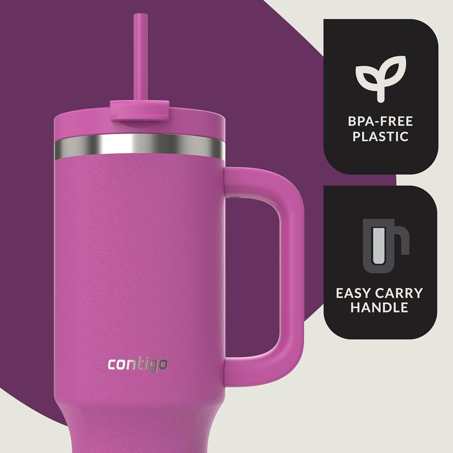 Contigo Streeterville 40oz cupholder-friendly design fits car cups.