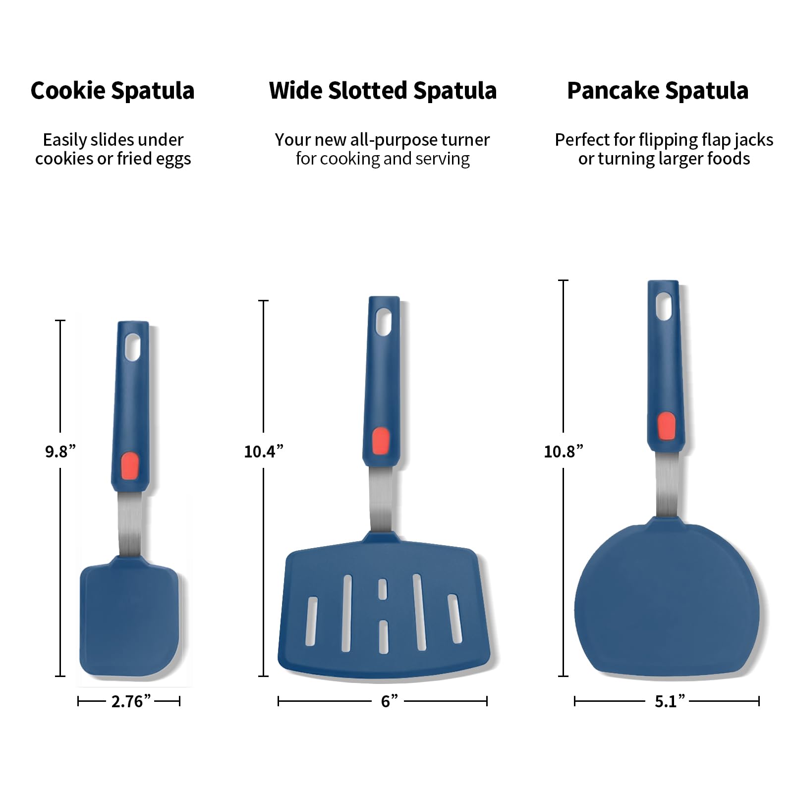 Contiup spatula set egg turner gliding under delicate foods.